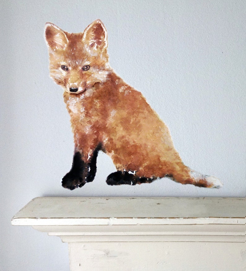 Fox Cub Baby Fox Wall Decal Watercolor Wall Sticker Etsy