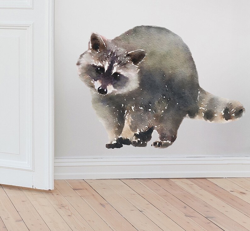 Raccoon Wall Decal Raccoon Wall Sticker Watercolor Fabric Etsy
