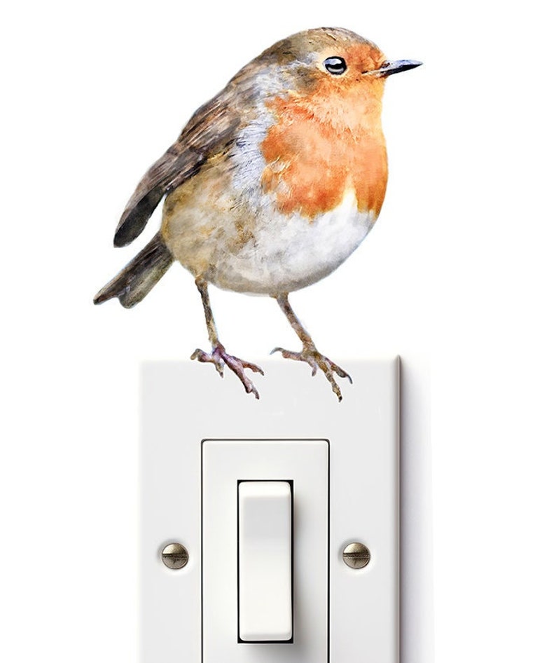 Väggklistermärke med rödhake, tygfågelklistermärke, barnrumsdekor, pensionspresent bild 1