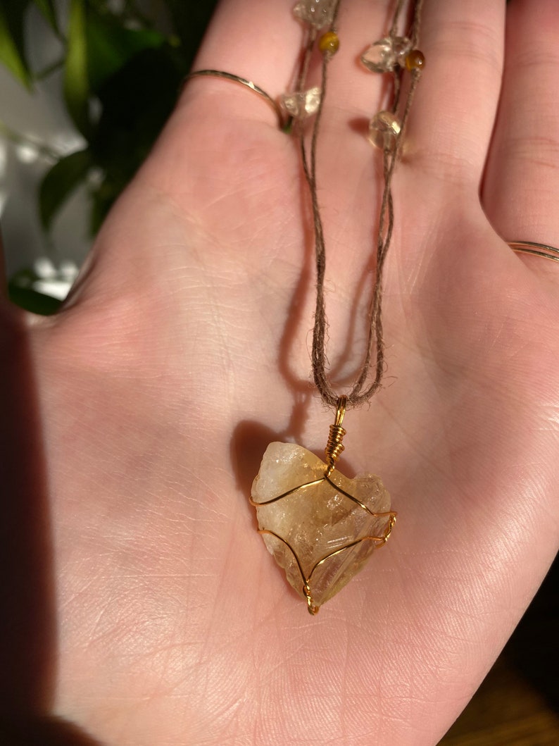 Citrine Gold Plated Wire Wrapped Crystal 23\u201d Natural Hemp Necklace with Citrine /& Tigers Eye Beads