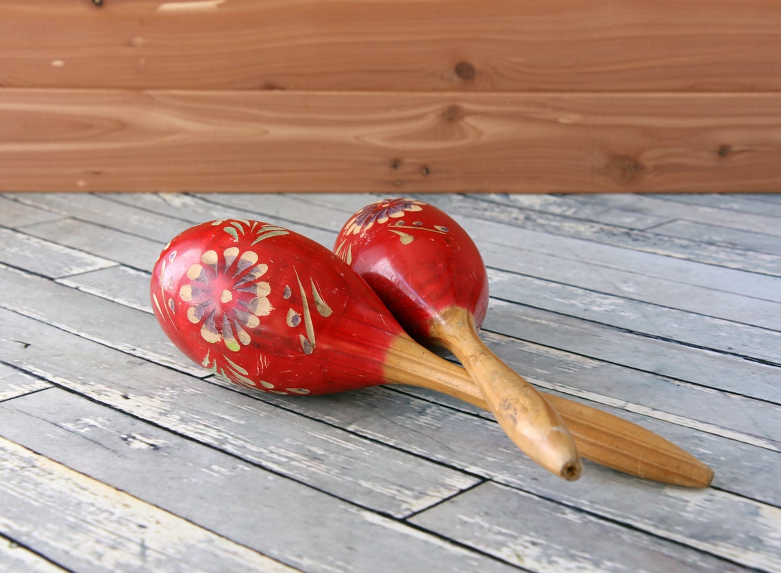 Vintage Wooden Mexican Maracas Etsy