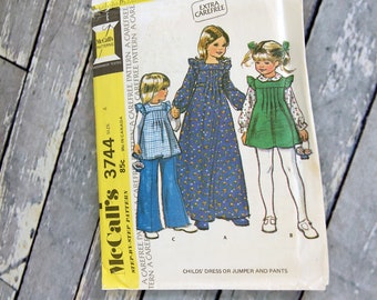 Vintage McCall's Sewing Pattern 3744 Childs' Dress or Jumper and Pants Size 6 Circa 1973