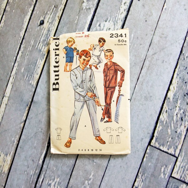 Vintage Butterick Sewing Pattern 2341 Boys Tailored Pajamas Size 8 Chest 26 Circa 1950's