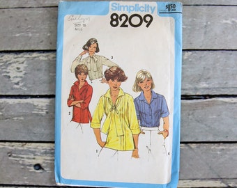 Vintage Simplicity Sewing Pattern 8209 Misses' Blouses and Pullover Top Circa 1977 Size 16