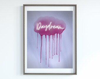 Daydream Printable Wall Art, Daydream Cloud Poster, Abstract Drip Wall Art, Rose Purple Bedroom Poster Printable, Blue Purple Cloud Art