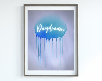 Daydream Printable Wall Art, Daydream Cloud Poster, Abstract Drip Art Télécharger, Blue Purple Bedroom Poster Imprimable, Blue Purple Cloud Art