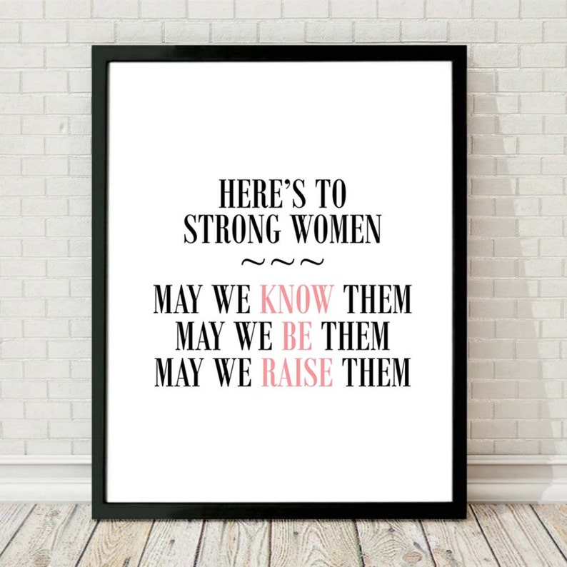 Here's To Strong Women Feminism Quote Typography Wall | Etsy