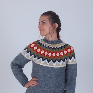 Traditional icelandic sweater, Alpaca wool hand knit sweater, Wool winter nordic jumper, Soft women fair isle pullover