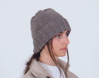 Chapeau d’hiver tricoté à la main, chapeau d’hiver en laine d’alpaga, bonnet chaud en laine mérinos, chapeau unisexe fait à la main
