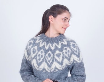 Fluffy icelandic sweater, Mohair wool winter sweater, Soft warm nordic jumper, Norwegian handknit sweater