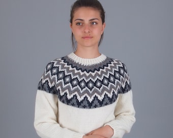 Alpaca wool icelandic sweater, Traditional hand knit sweater, Merino wool winter nordic jumper, Soft warm women's pullover
