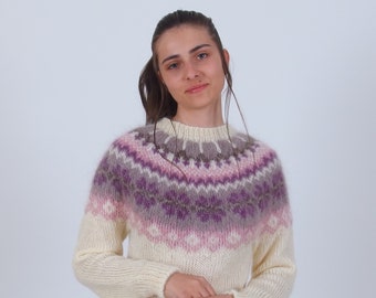 Icelandic sweater, Mohair wool pullover, Fluffy fuzzy winter icelandic sweater, Soft warm nordic jumper, Traditional hand knit sweater