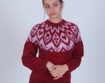 Fuzzy icelandic sweater, Mohair wool winter sweater, Soft warm nordic jumper, Traditional scandinavian handknit sweater