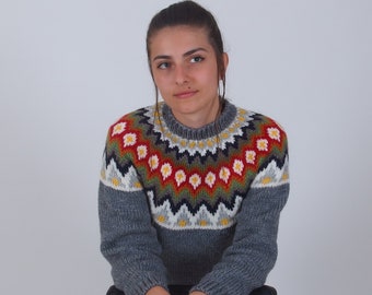 Suéter tradicional islandés, suéter de alpaca tejido a mano, jersey nórdico de lana para invierno, jersey de isla justa suave y cálido para mujer
