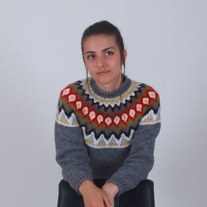 Traditional icelandic sweater, Alpaca hand knit sweater, Wool winter nordic jumper, Soft warm women fair isle pullover