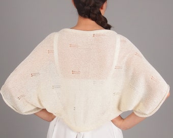 Bridal Cotton Bolero Shrug - Sheer Summer Wedding Cover-Up - Bridesmaid Batwing Sleeve Cardigan - Open-Front Eyelet Dress Topper