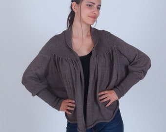 Drapey merino wool cardigan, Flowy batwing sleeve open front cardigan sweater, Pure natural wool dolman sleeve cape jumper