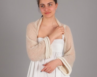 Mohair bell sleeve shrug, Wedding bridal mohair bolero, Fuzzy bridesmaid cover up, Short crop cardigan, Wide sleeve shrug