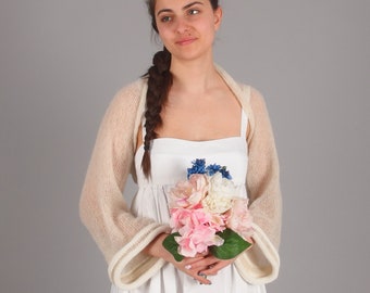 Wedding bell sleeve shrug, Bridal mohair bolero, Fuzzy fluffy bridesmaid cover up, Short crop cardigan, Wide sleeve shrug, Plus size top