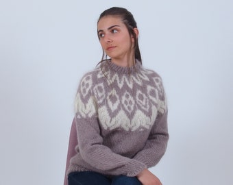 Mohair wool icelandic sweater, Fluffy fuzzy winter icelandic sweater, Soft warm nordic jumper, Traditional hand knit sweater