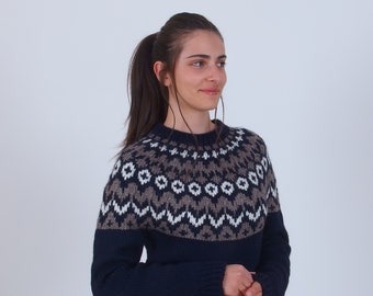 Alpaka-Wolle isländischer Pullover, Traditioneller handgestrickter Pullover, Merino-Winter-Nordic-Pullover, weicher warmer Damenpullover