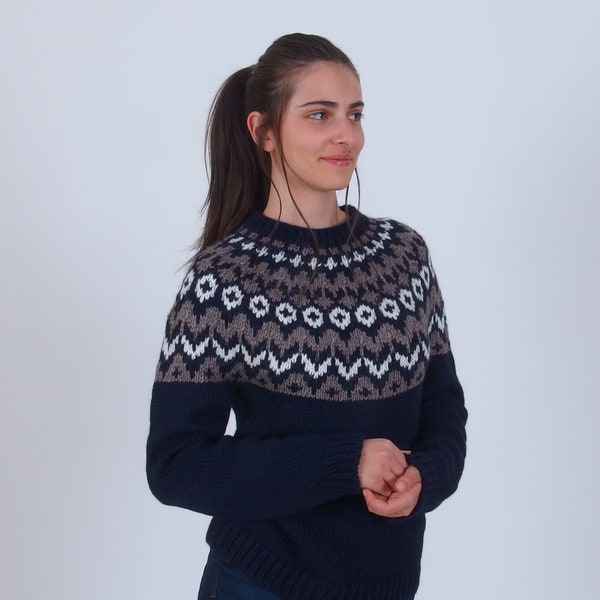 Alpaca wool icelandic sweater, Traditional hand knit sweater, Merino winter nordic jumper, Soft warm women's pullover