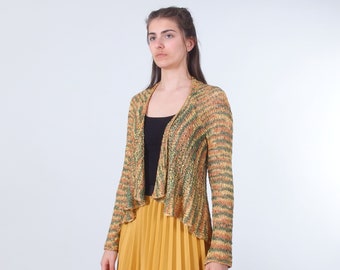 Sheer summer open front cardigan, Cropped bolero cardigan with shawl collar, Colorful hand knit shrug sweater, Lightweight summer knitwear