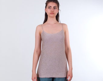 Spaghetti straps tank top, Knit summer tunic top for women, Long cotton scoop neck top