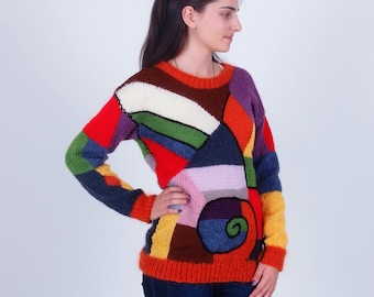 Vintage 90s Color Blocking Geometric Long Sweater Size Large Etsy Canada