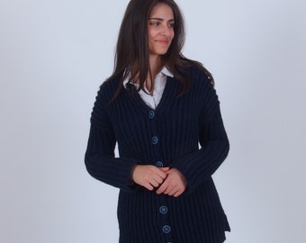 Thick alpaca wool ribbed knit cardigan, Button up merino wool cardigan sweater, Oversized plus size winter cardigan, Hand knit open sweater