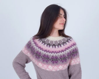 Fuzzy nordic sweater, Mohair wool pullover, Fluffy winter icelandic sweater, Soft warm icelandic jumper, Traditional hand knit sweater