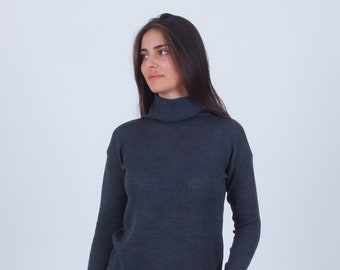 Merino wool turtleneck sweater, Fall autumn pullover sweater, Minimalist roll neck top, Lightweight warm pure wool sweater