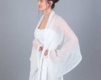 Long wedding shawl, Mohair wool bridal scarf, Fall winter bridesmaid shawl, Wide white bride stole, Wedding dress topper, Warm cover up