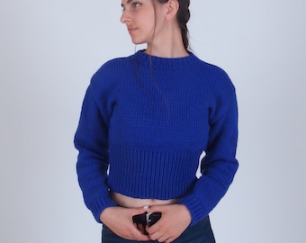 Cropped short sweater, Alpaca wool rib knit jumper, Sexy winter sweater, Merino wool pullover, Warm soft cozy ribbed waist pullover sweater