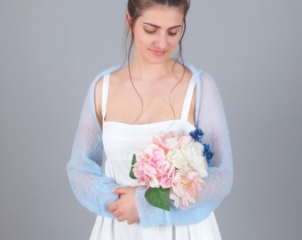 Bridal mohair shrug, Fuzzy fluffy wedding bolero, Plus size bridesmaid cardigan, Short crop cover up, Sheer topper top