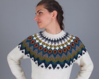 Traditional icelandic sweater, Alpaca wool hand knit sweater, Merino wool winter nordic jumper, Soft warm women's fair isle pullover