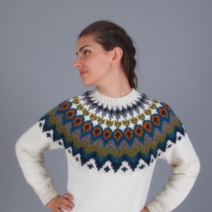 Traditional icelandic sweater, Alpaca wool hand knit sweater, Merino wool winter nordic jumper, Soft warm women's fair isle pullover