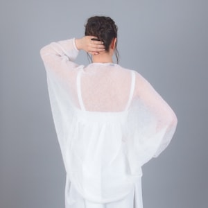 Long sheer bridal cardigan, Open front mohair sweater, Wedding cover up, Soft bridesmaid top, Hand knit plus size, Dolman batwing sleeves