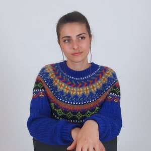 Colorful icelandic sweater, Cozy merino wool pullover, Alpaca winter nordic sweater, Soft icelandic jumper, Scandinavian hand knit sweater