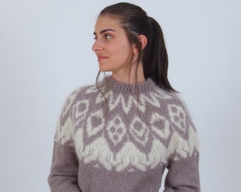 Fluffy icelandic sweater, Mohair wool winter sweater, Soft warm nordic jumper, Traditional handknit sweater