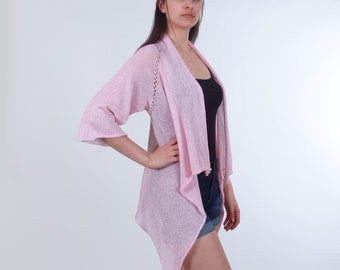 Sheer open front cardigan, Thin long summer cardigan sweater, Flowy see through spring cardigan in pink