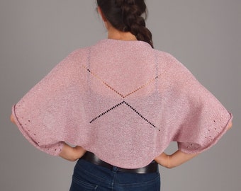 Sheer Summer Bolero with Decorative Holes - Knitted Dolman Sleeve Shrug - Short Open Front Cardigan -Cotton Cardigan with Eyelet Openings