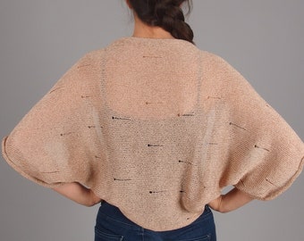 Sheer Summer Bolero with Holes - Knit Dolman Sleeve Shrug - Short Open Front Cardigan - Cotton Cardigan with Eyelet Openings