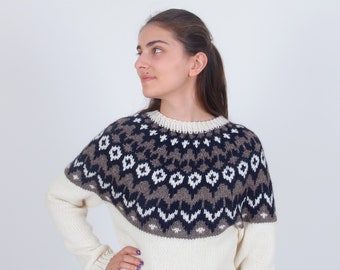 Suéter islandés de lana de alpaca, suéter noruego tejido a mano, jersey nórdico de lana para invierno, jersey suave y cálido para mujer