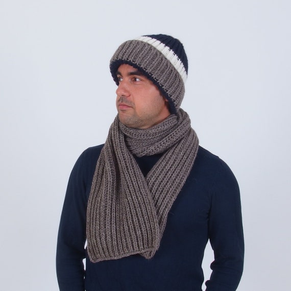 Buy Men s Winter Hat Scarf Set Thick Chunky Hand Knit Winter
