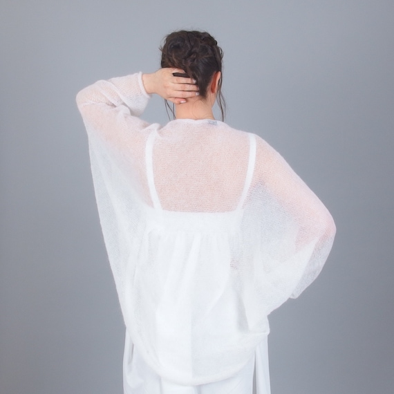 Long Sheer Bridal Cardigan Open Front Mohair Sweater Wedding Cover Up Soft Bridesmaid Top Hand Knit Plus Size Dolman Batwing Sleeves Etsy