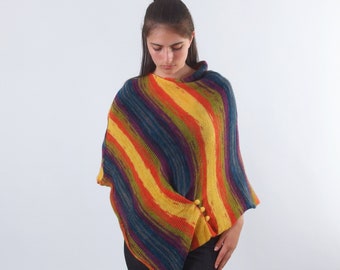 Knit wool womens poncho with buttons, Colorful plus size poncho, Warm winter pullover poncho sweater, Fall apparel