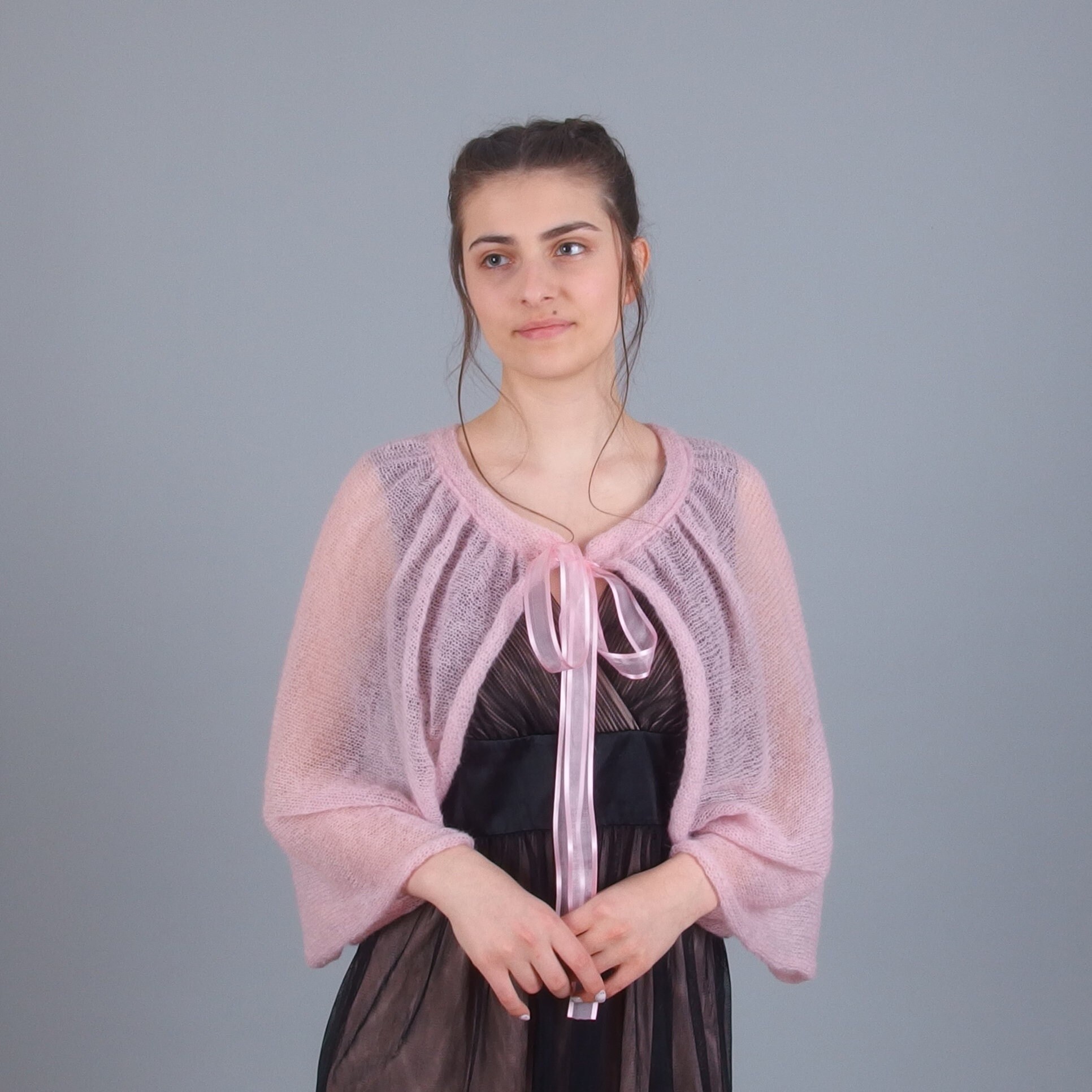 Tie Front Mohair Sweater Fuzzy Shrug 