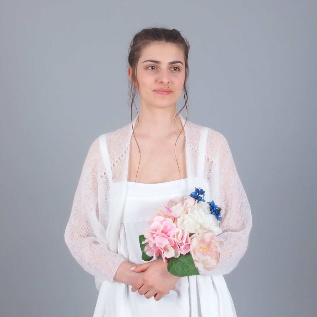 トップス MOHAIR BLENDED ORGANZA FRILL CARDIGAN Long Sleeveless Sheer Cardigan, Open Front Bridal Mohair