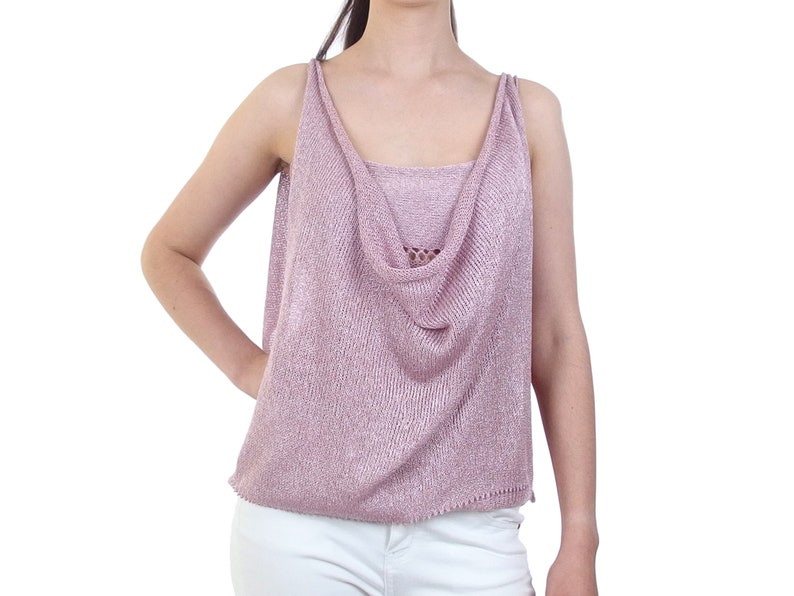 Knee-length tunic, Long pink elegant tunic, Layered tank top, Spaghetti strap tunic, Adjustable width, Summer knitwear image 5